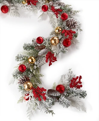 Holiday Lane Garland Green With Red Ornaments And Pine Cone Garland, Created for Macy's