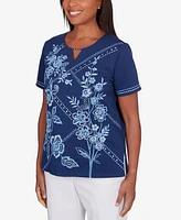 Alfred Dunner Blue Bayou Women's Monotone Embroidery Top