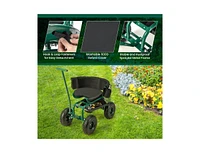 Slickblue Rolling Garden Cart with Height Adjustable Swivel Seat and Storage Basket-Black