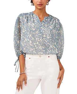 1.state Women's Printed Pintuck 3/4-Sleeve Blouse