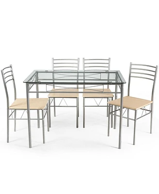 Slickblue 5 Pieces Dining Set Glass Table and 4 Chairs