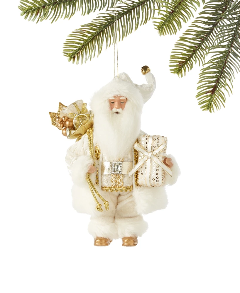 Holiday Lane Gold & White Caucasian Santa with Gift Box, Created for Macy's