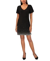 Msk Women's V-Neck Short-Sleeve Embellished-Hem Shift Dress