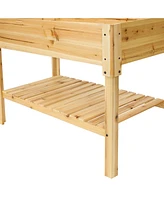 Sunnydaze Decor Wooden Raised Garden Bed Planter Box with Shelf - 42 in