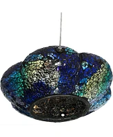 Indigo Flower 9-Inch Fly-Through Bird Feeder for Outdoors - Crackled Glass Design Wild Bird Feeder for Outdoors Hanging