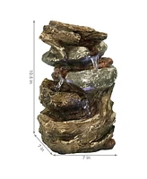 Sunnydaze Decor Tiered Rock and Log Indoor Water Fountain with LEDs - 10.5 in