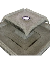 Sunnydaze Decor Square Resin Outdoor 2-Tier Bird Bath Water Fountain with Lights