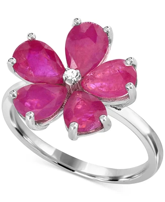 Lab-Grown Ruby (3-3/4 ct. t.w.) & Diamond Accent Flower Ring in Sterling Silver