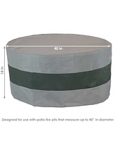 Round 2-Tone Outdoor Fire Pit Cover - Gray/Green Stripe - Heavy Duty 300D Polyester Exterior Circular Winter Cover for Fire Pit