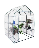 Sunnydaze Decor Grandeur Walk-In Greenhouse with 4 Shelves for Outdoors - Clear