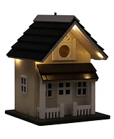 Sunnydaze Decor 9.25 in Wooden Cozy Home Birdhouse with Solar Led Light - Cream