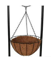 Sunnydaze Decor Black Iron Frame Hanging Basket Planter with Welcome Sign - 48 in