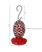 Sunnydaze Decor Glass Oval Mosaic Flower Outdoor Hummingbird Feeder - 7 in - Red