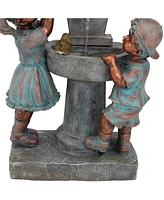 Sunnydaze Decor Boy and Girl at Birdbath Water Fountain with Led Lights - 30 in