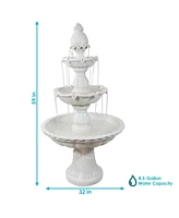 Sunnydaze Decor Welcome Fiberglass Outdoor 3-Tier Water Fountain - White