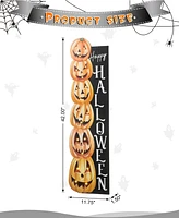 Glitzhome 42"H Lighted Halloween Wooden Stacked Pumpkins Porch Sign with Timer