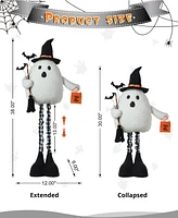 Glitzhome 38"H Lighted Halloween Fabric Ghost Standing Decor, With Telescoping Legs and Timer