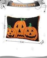 Glitzhome 18"L Hooked Halloween Pumpkins Pillow