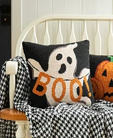 Glitzhome 14"H Hooked Halloween Ghost "Boo" Pillow