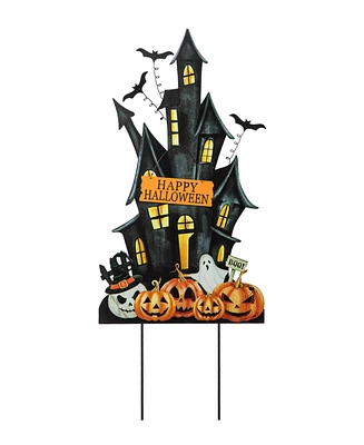 Glitzhome 32"H Halloween Metal Haunted House Yard Stake