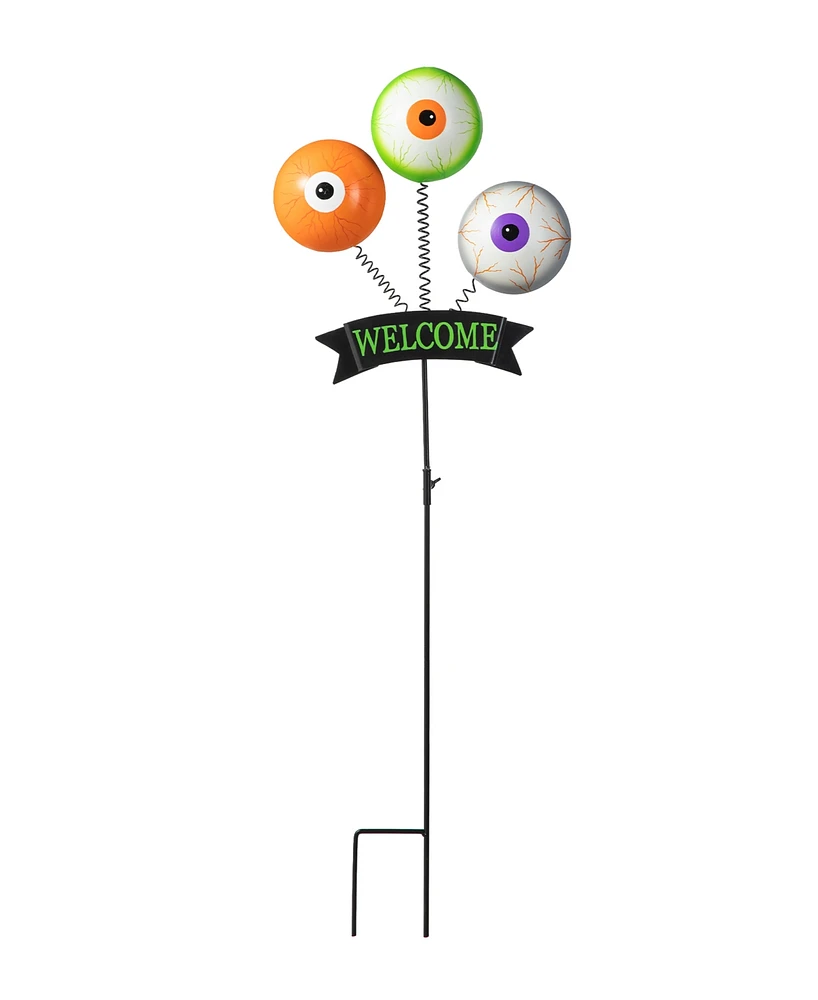 Glitzhome 35.25"H Halloween Metal "Welcome" Spring Eyeballs Yard Stake