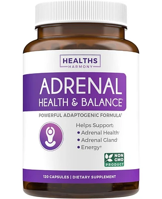 Healths Harmony Adrenal Health Capsules, Cortisol Manager & Stress Relief with L-Tyrosine & Ashwagandha, Fatigue Supplement, Health's Harmony, 120ct