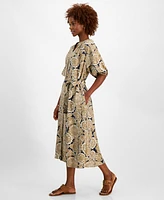 Tommy Hilfiger Women's Printed Split-Neck Puff-Sleeve Dress