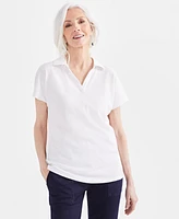 Style & Co Women's Linen Blend Polo Short-Sleeve Top, Created for Macy's