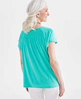 Style & Co Women's Short-Sleeve Smocked-Neck Knit Top