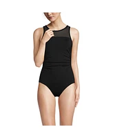 Lands' End Women's Long Chlorine Resistant Smoothing Control Mesh High Neck One Piece Swimsuit