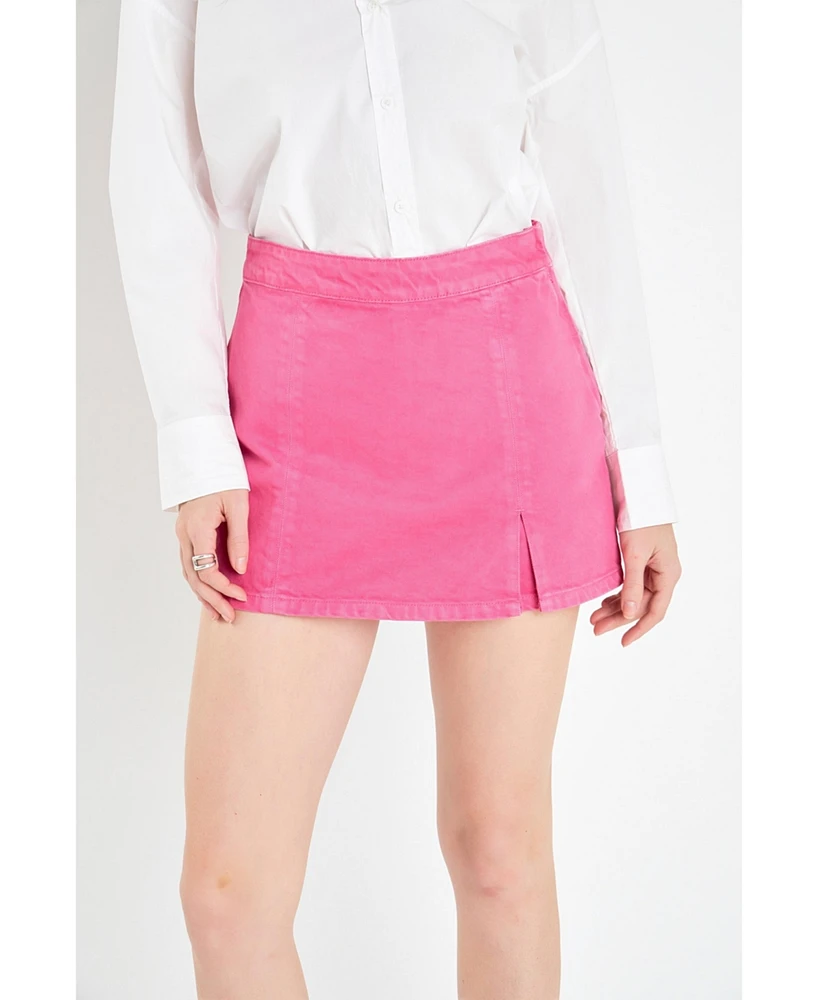 English Factory Women's High-waisted Denim Mini Skort