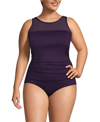 Lands' End Plus Chlorine Resistant Smoothing Control Mesh High Neck One Piece Swimsuit