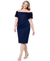 Xscape Plus Off-The-Shoulder Ruffle-Sleeve Sheath Dress