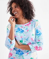 Style & Co Petite Floral-Print Pima Knit Top, Created for Macy's