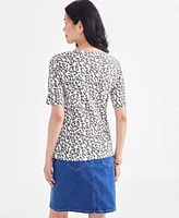 Style & Co Women's Printed Boat-Neck Elbow-Sleeve Top, Created for Macy's