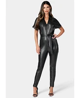 Bebe Women's Faux Leather Moto Jumpsuit