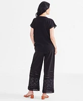 Style Co Womens Scoop Neck Crochet Trim Dolman Top Cotton Crochet Wide Leg Pull On Pants Created For Macys