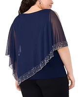 Msk Plus Embellished Asymmetric Cape Overlay Top