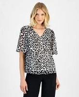 Jm Collection Women's Printed V-Neck Necklace Top, Created for Macy's