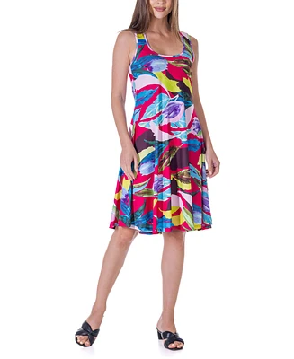24seven Comfort Apparel Women's Print Sleeveless Knee Length Tank Swing Dress