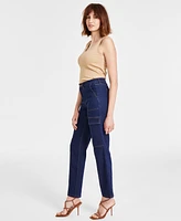 Anne Klein Women's Mid-Rise Slim-Fit Straight-Leg Cargo Jeans