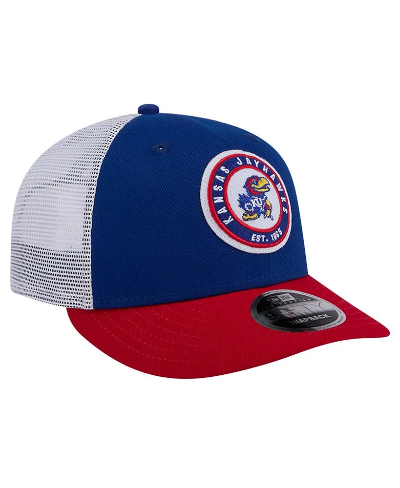 New Era Men's Royal Kansas Jayhawks Throwback Circle Patch 9Fifty Trucker Snapback Hat