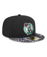 New Era Men's Black Boston Celtics Coral Reef Visor 59Fifty Fitted Hat