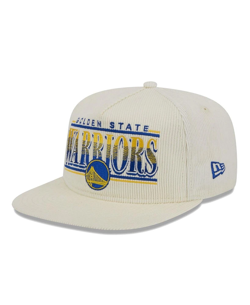 New Era Men's Cream Golden State Warriors Team Bar Lightweight Corduroy Golfer Snapback Hat