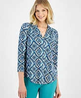 Jm Collection Petite Myra Medalin 3/4-Sleeve Top, Created for Macy's