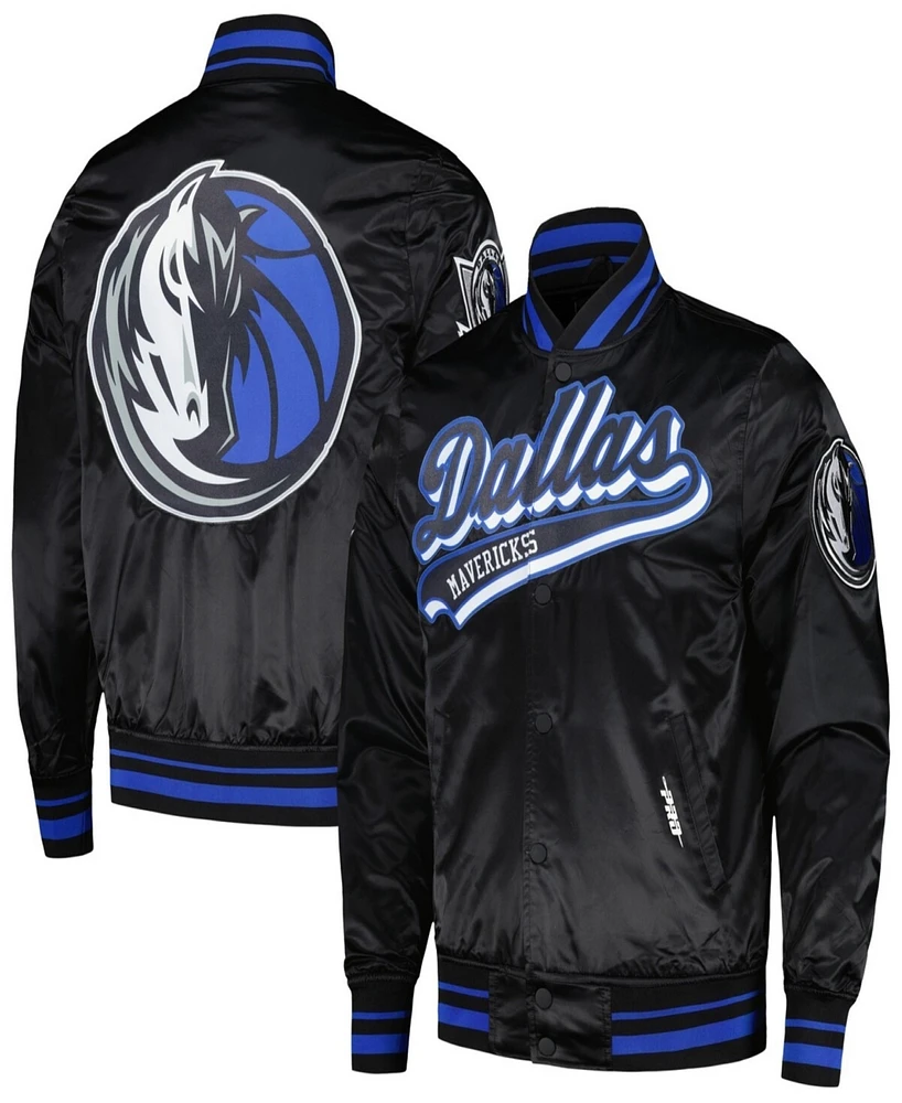 Pro Standard Men's Black Dallas Mavericks Script Tail Full-Snap Satin Varsity Jacket