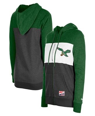 New Era Women's Black Philadelphia Eagles Color-Block Full-Zip Hoodie