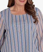 Alfred Dunner Plus Scottsdale Vertical Texture Woven Trim Top with Necklace