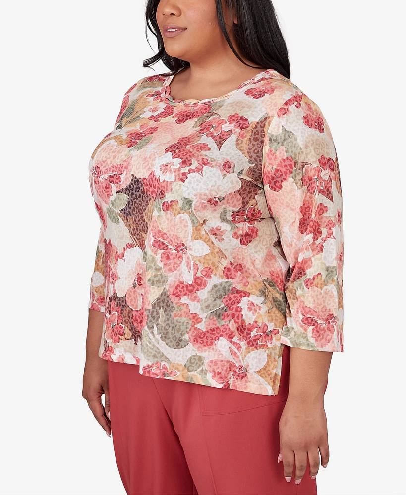 Alfred Dunner Plus Sedona Sky Watercolor Knotted Neck Floral Top