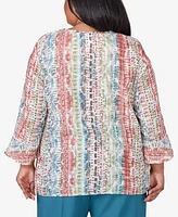 Alfred Dunner Plus Size Sedona Sky Vertical Button-Down Stripe Top